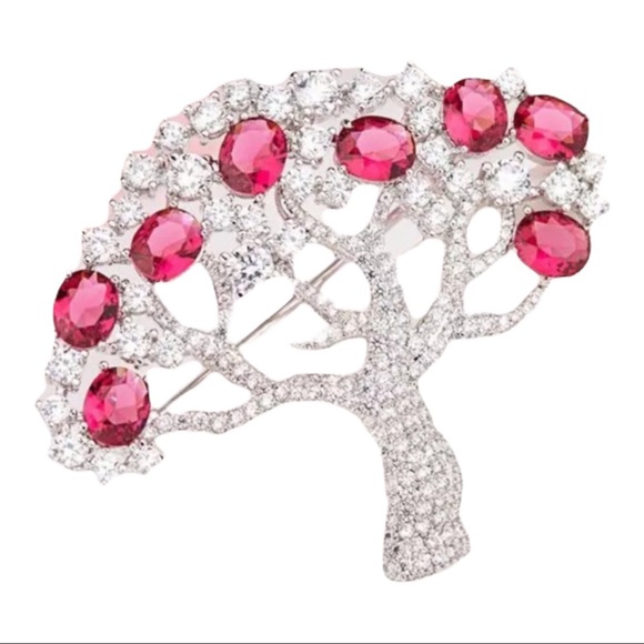🎁 Swarovski Crystals The Tralia Blue & Red Tree Brooch - Picture 3 of 7